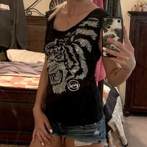 Black BeBe tank top.